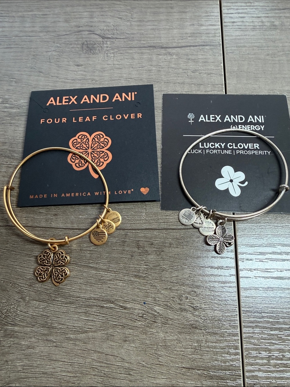 Alex and Ani Gold and Silver Four-Leaf Clover Bangle Duo